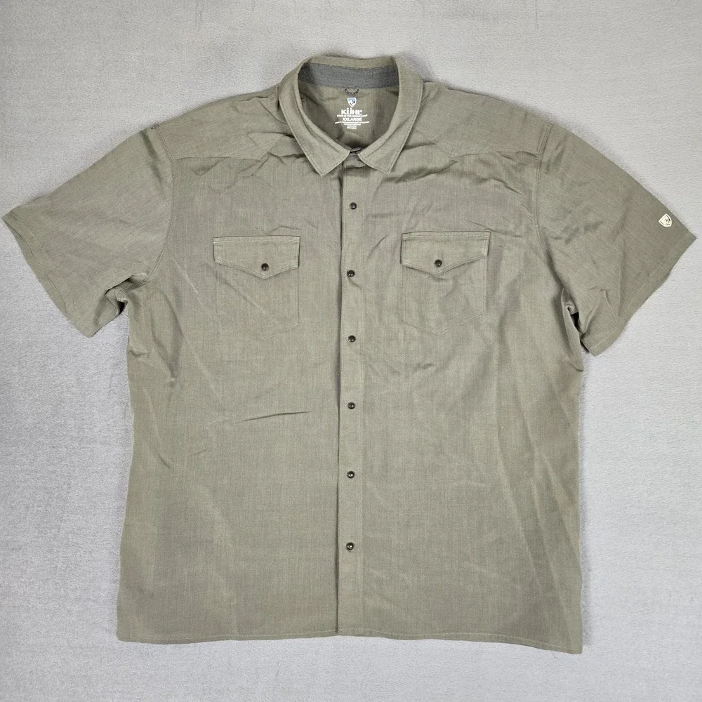 Kuhl Kaptivatr Shirt Mens 2XL Short Sleeve Wool Blend Green Western Pearl Snap